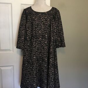 Roaman's Black and Gold A-Line Dress with 3/4 Sleeves